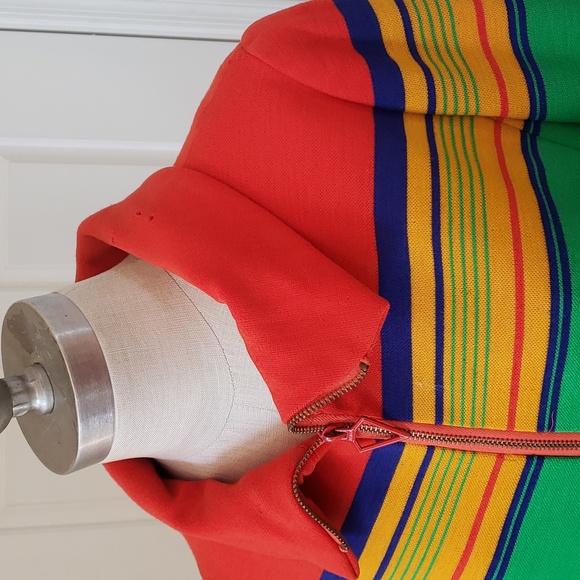 Vintage 60's Wool Longline Mod Coat Colorblock Striped SANGER HARRIS Small - Picture 9 of 17